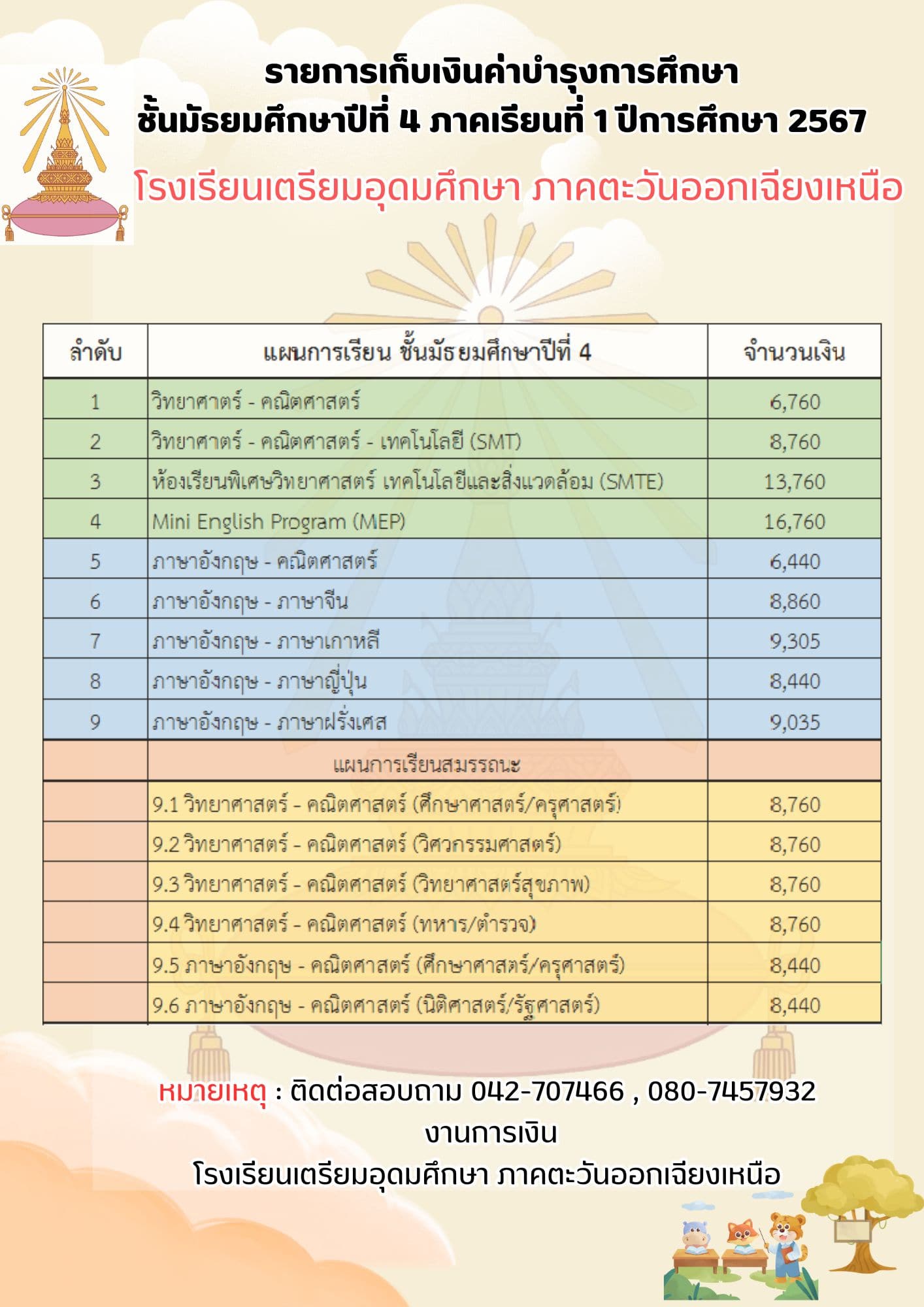 รายการเก็บเงินค่าบำรุงการศึกษา 2567